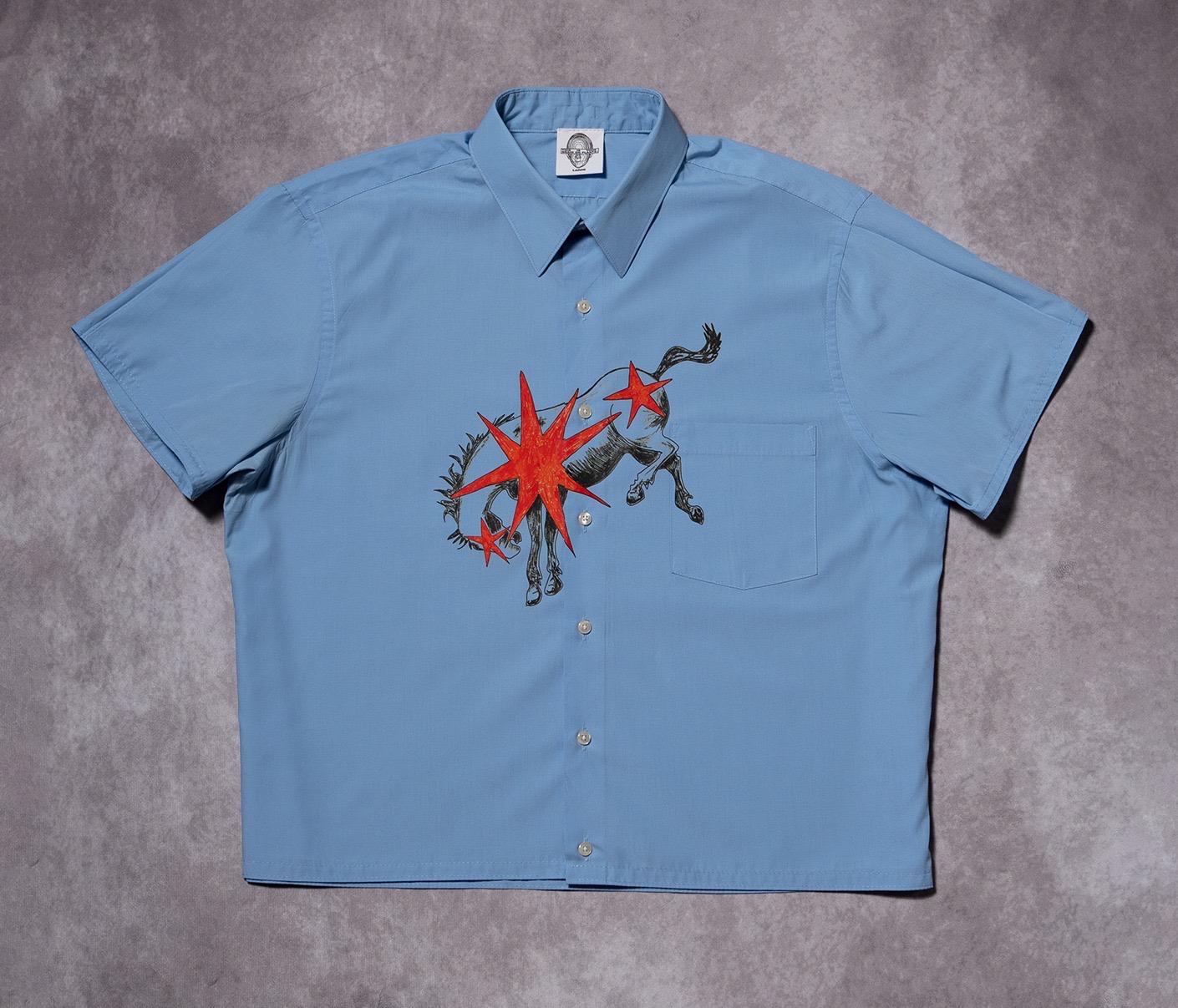 BLUE BOX-FIT PONY RE-WORK SHIRT